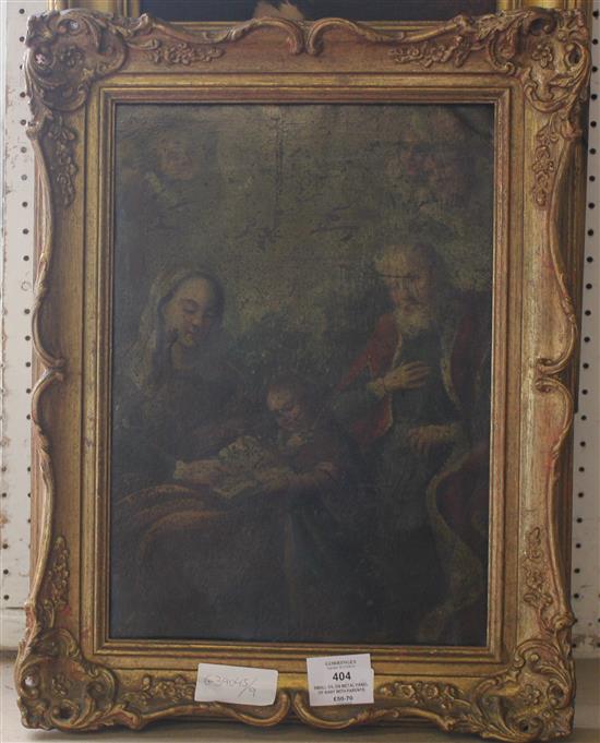 Small oil on metal panel of the Holy Family